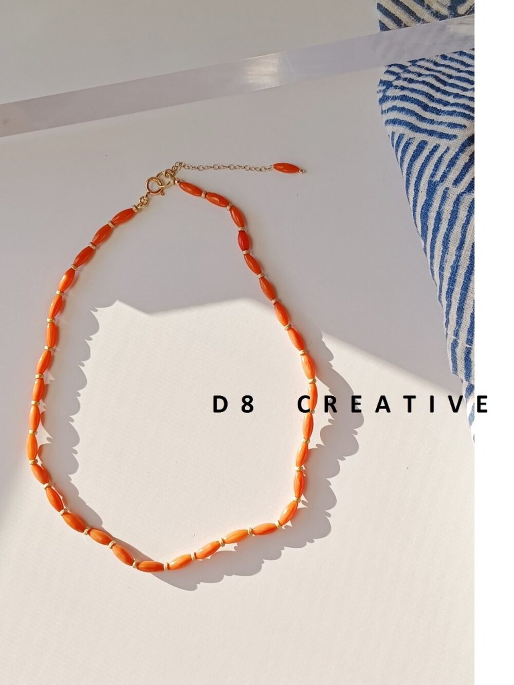 Choker necklace orange red coral with matte 14 K gold filled parts